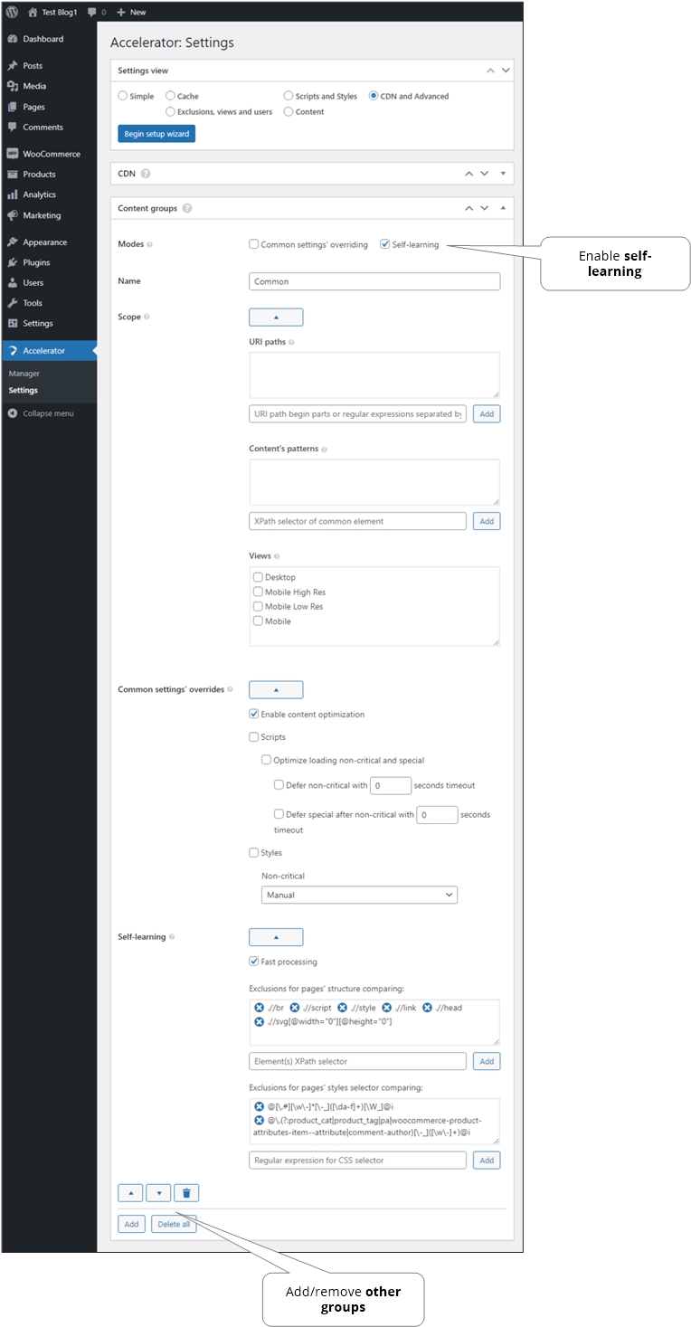 Settings - Content groups