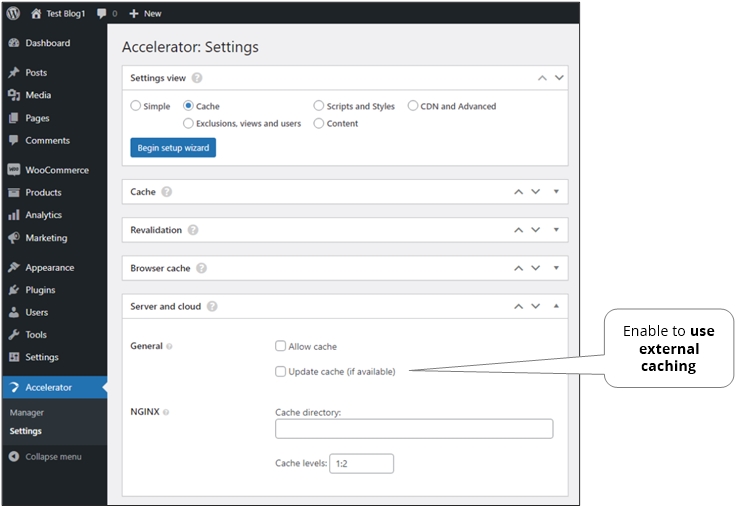 Settings - Server and cloud